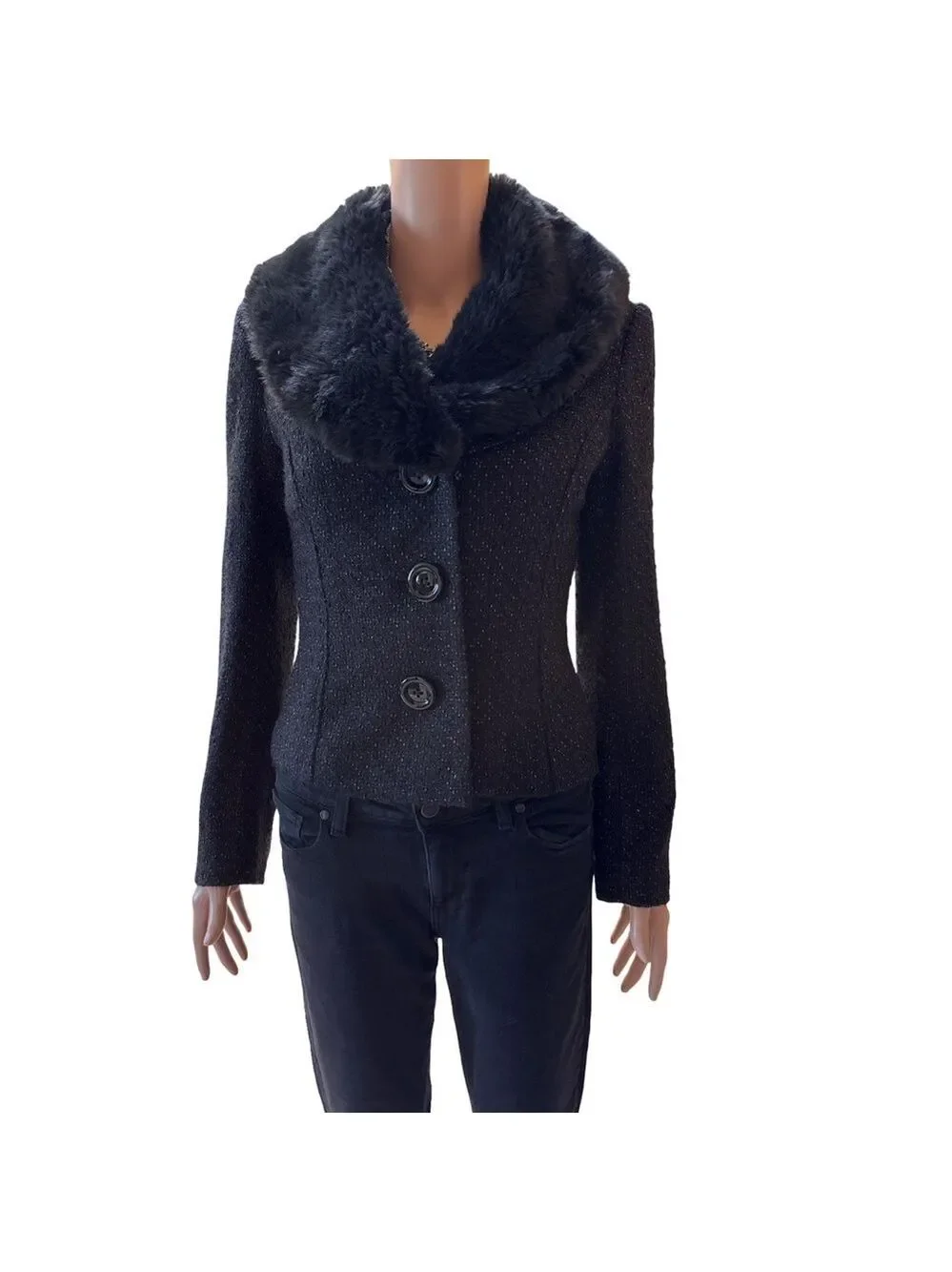 White House Black Market Black Blazer, Faux Fur, Tailored Fit